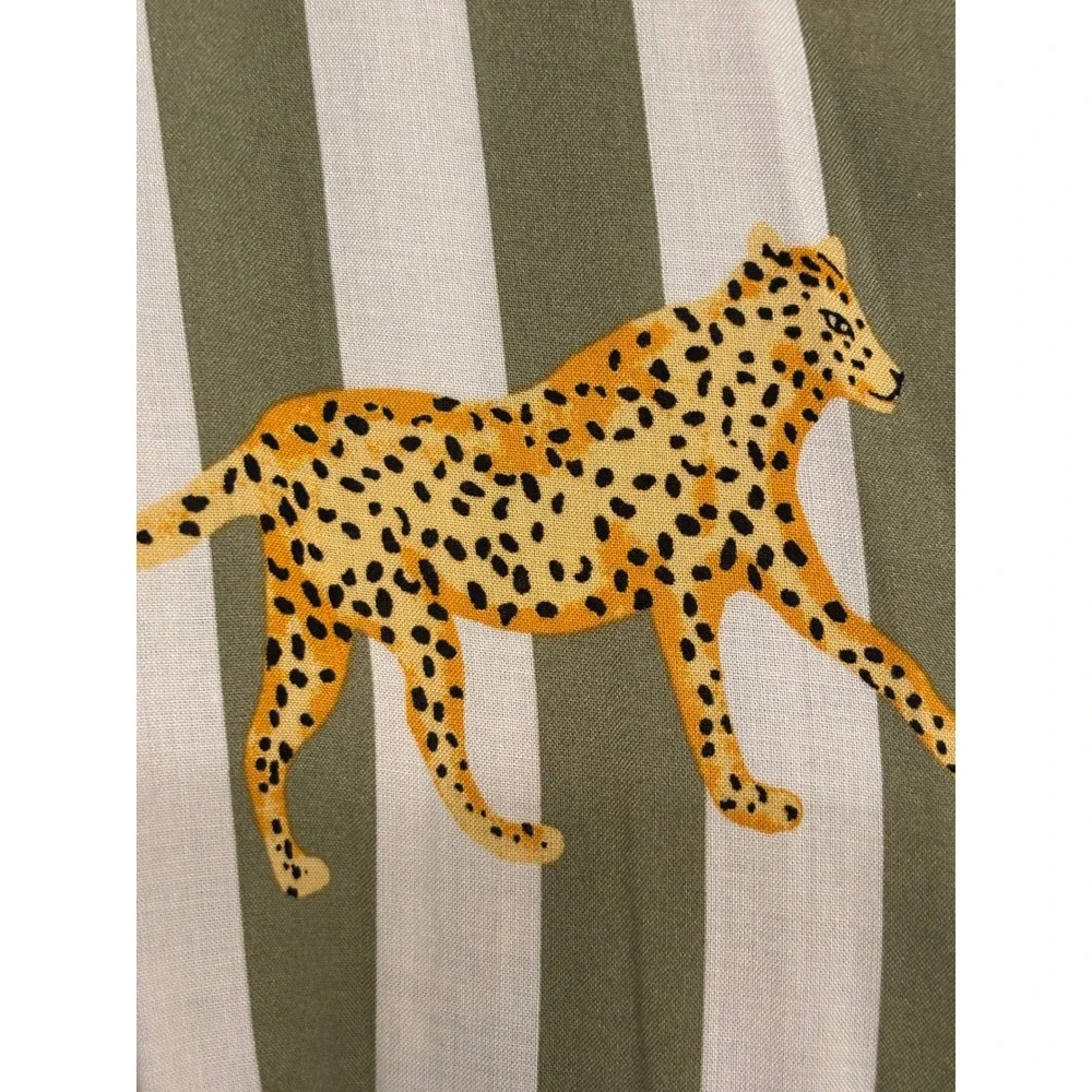 Room Service XL Robe Women Green White Striped Cheetah Animal Print